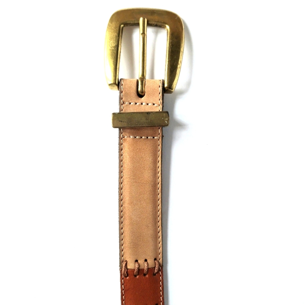 EUC Fossil Winens Nubuck & Leather Patchwork Belt with Brass Buckle/Keeper Sz L - Picture 2 of 4